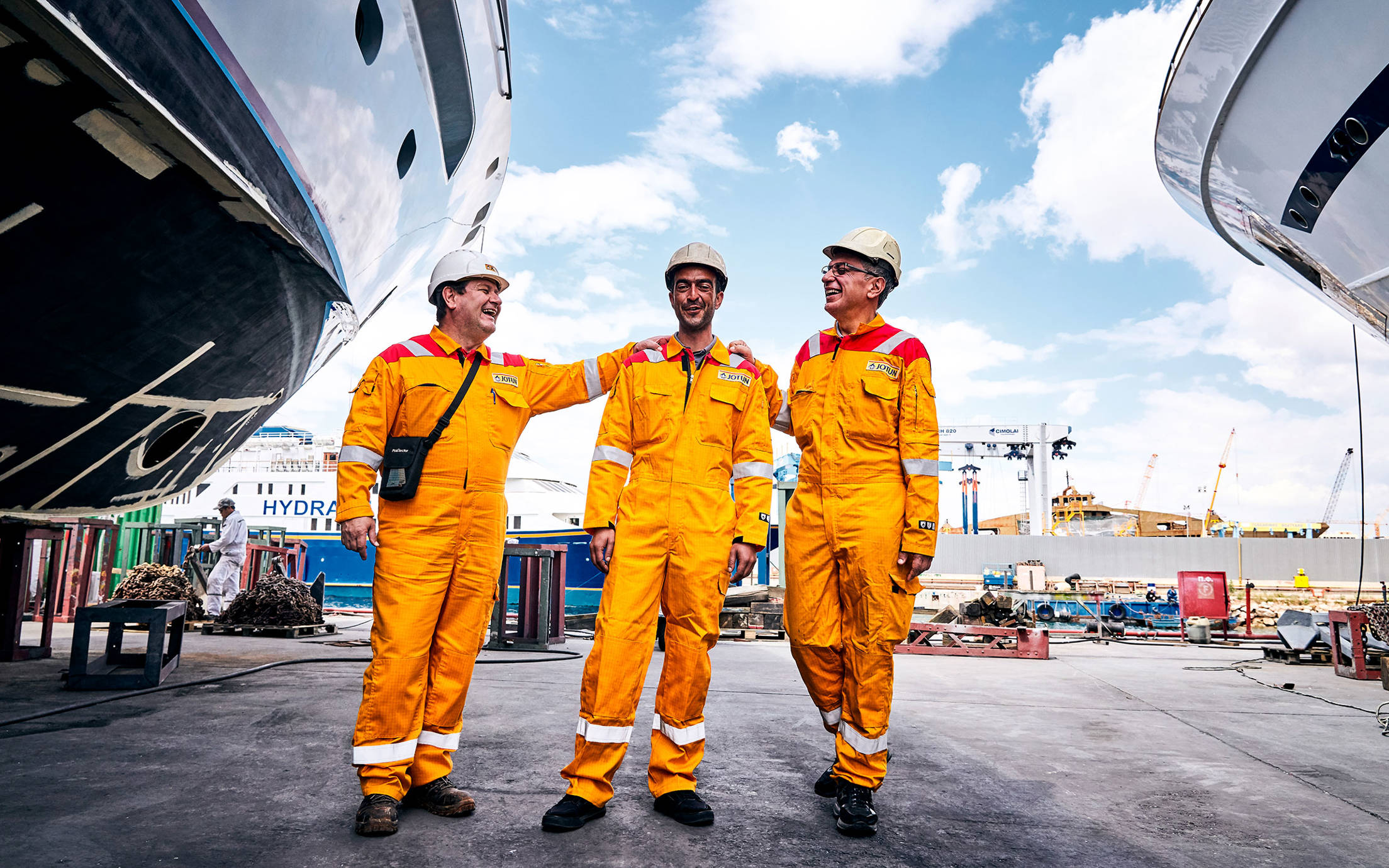 Three technical inspectors at a ship yard in Greece