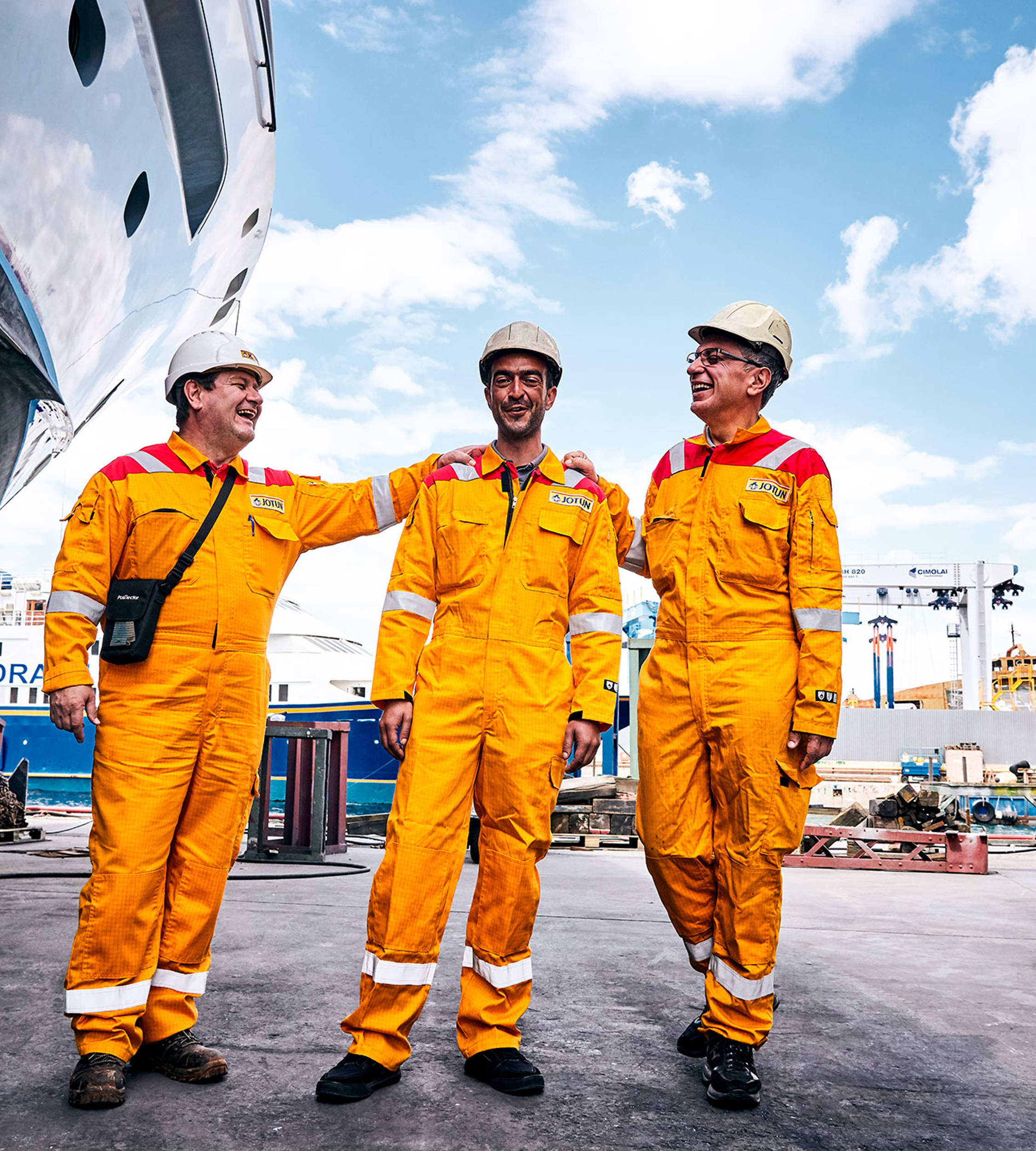 Three technical inspectors at a ship yard in Greece