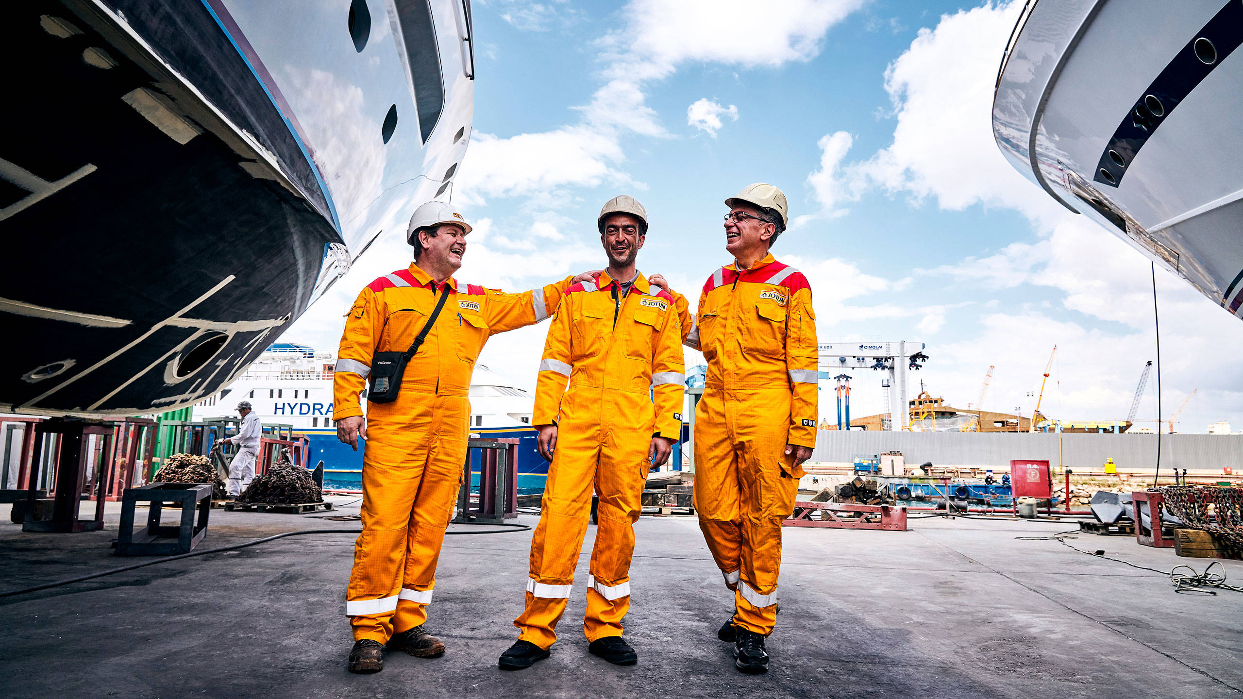 Three technical inspectors at a ship yard in Greece
